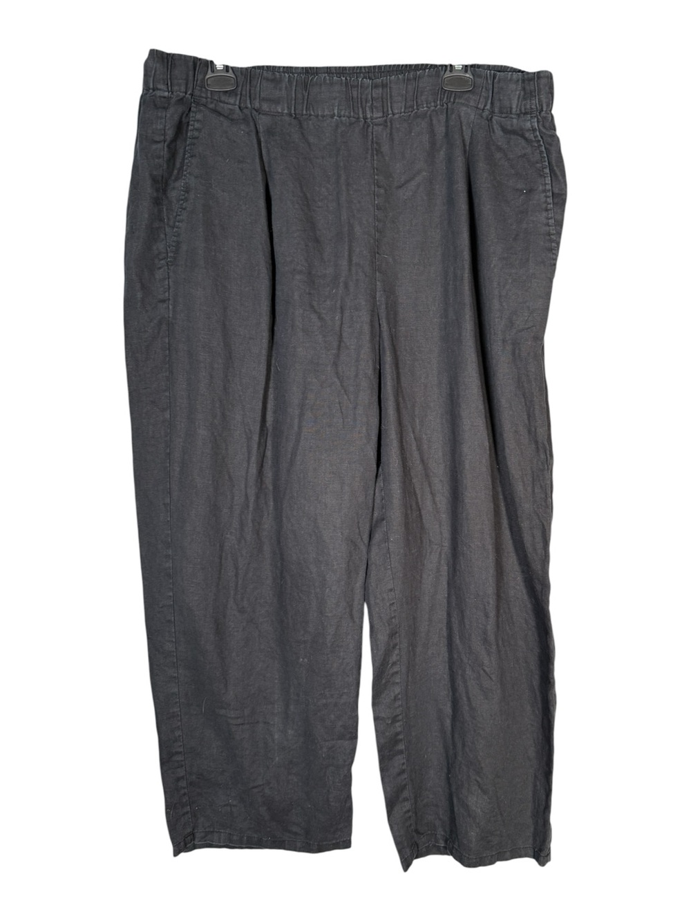 Eileen Fisher Wide Leg Linen Pants Elatsic Waist Pockets Black Lagenlook L